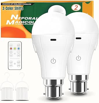 Neporal MagicGlow Rechargeable Light Bulbs with Remote,USB Rechargeable, B22