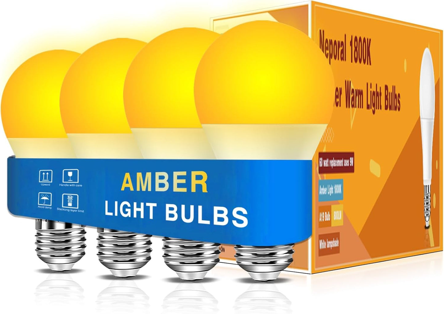 Neporal Red Light Bulbs for Sleep 9W, 100% Blue Light Blocking Red Night Light, 625nm Sleep Light for Melatonin Promoting, A19 60W Equivalent Dim Light Bulbs for Bedroom, Baby Nursery,3 Pack