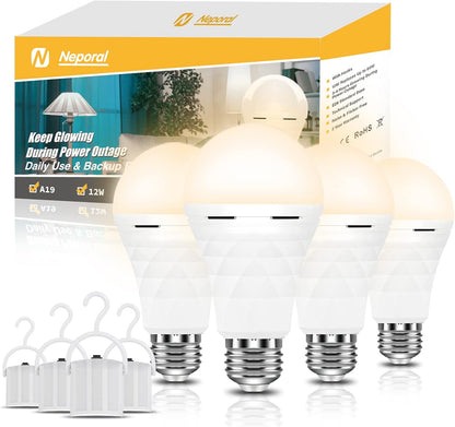 Neporal A19 Rechargeable Light Bulbs, Emergency Light Bulb 60 Watt Equiv., Self-Charging