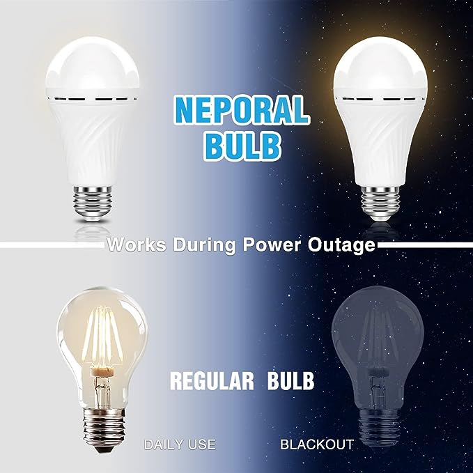 Neporal Emergency Rechargeable Light Bulbs Stay Light Up When Home Power  Failure, 15W 80W Equivalent LED 1200mAh Self Charging Emergency Light Bulb
