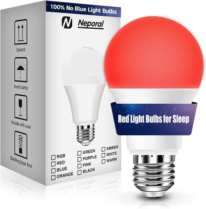 red and blue grow light bulbs Neporal Red Light Bulbs for Sleep 9W, 100% Blue Light Blocking Red Night Light, 625nm Sleep Light for Melatonin Promoting, A19 60W Equivalent Dim