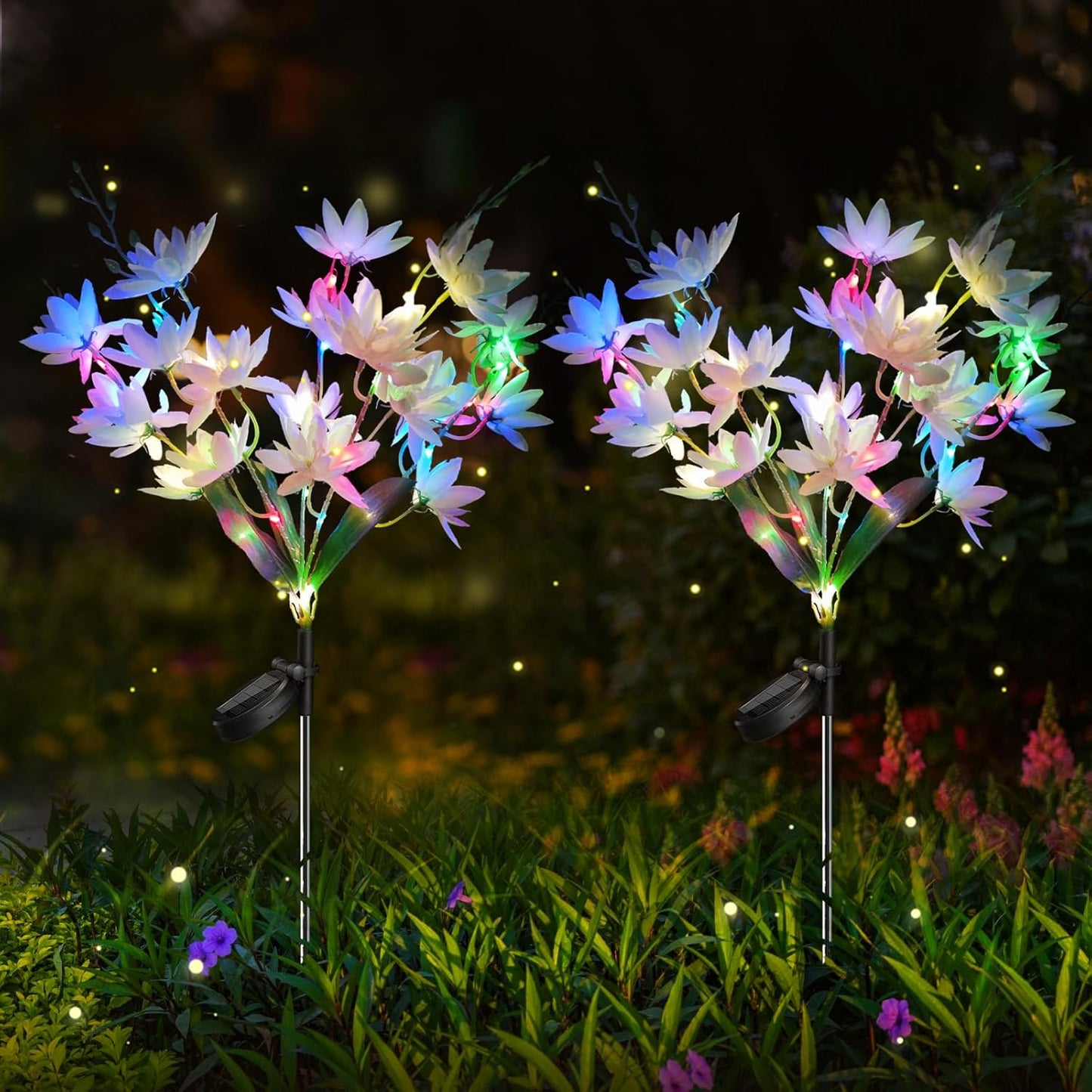 Neporal Solar Flowers Outdoor Waterproof IP65, 5-Head Snow Lotus with 20+ Flowers