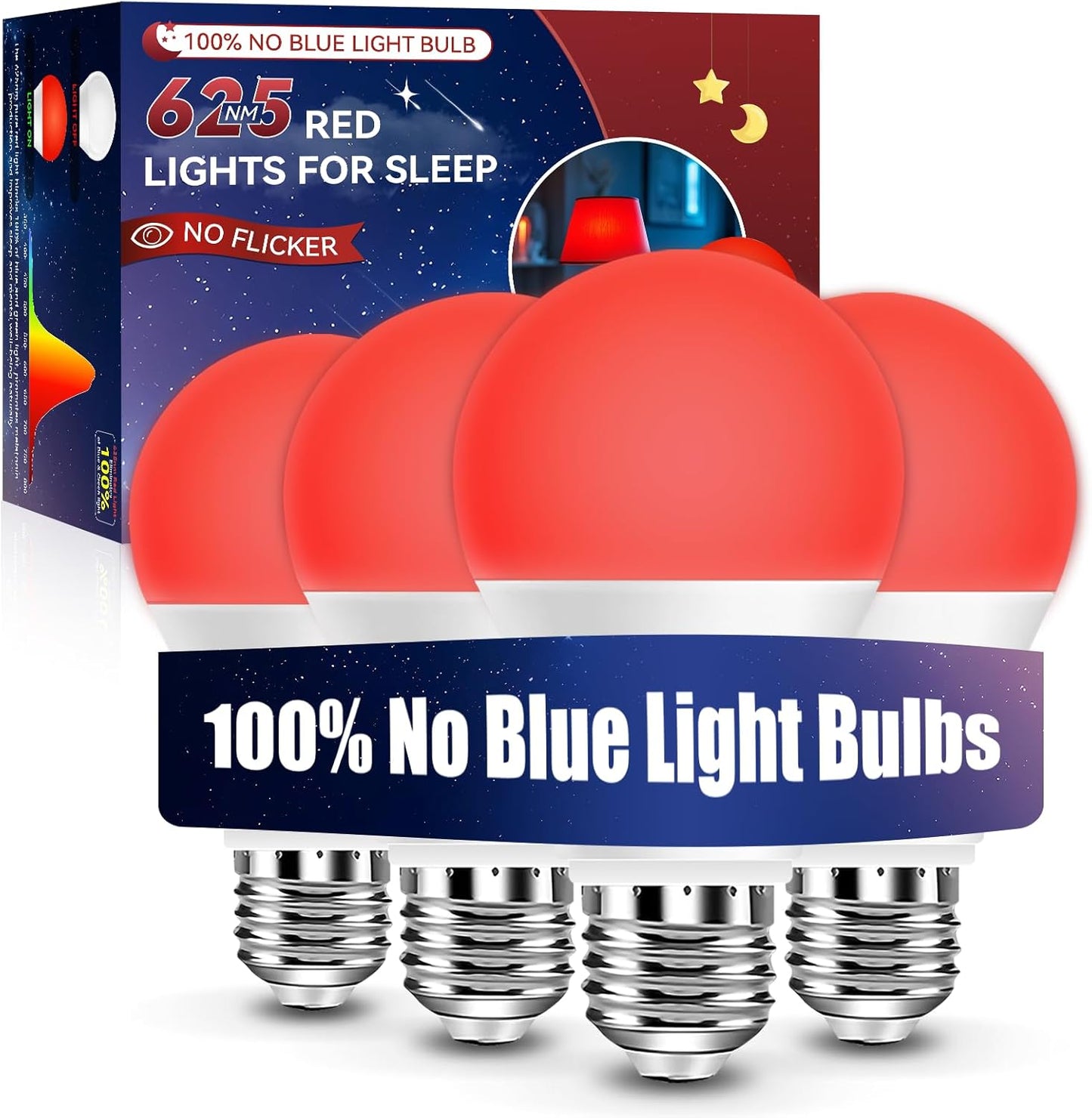 Neporal Red Light Bulbs for Sleep 9W, 100% Blue Light Blocking Red Night Light, 625nm Sleep Light for Melatonin Promoting, A19 60W Equivalent Dim Light Bulbs for Bedroom, Baby Nursery,3 Pack