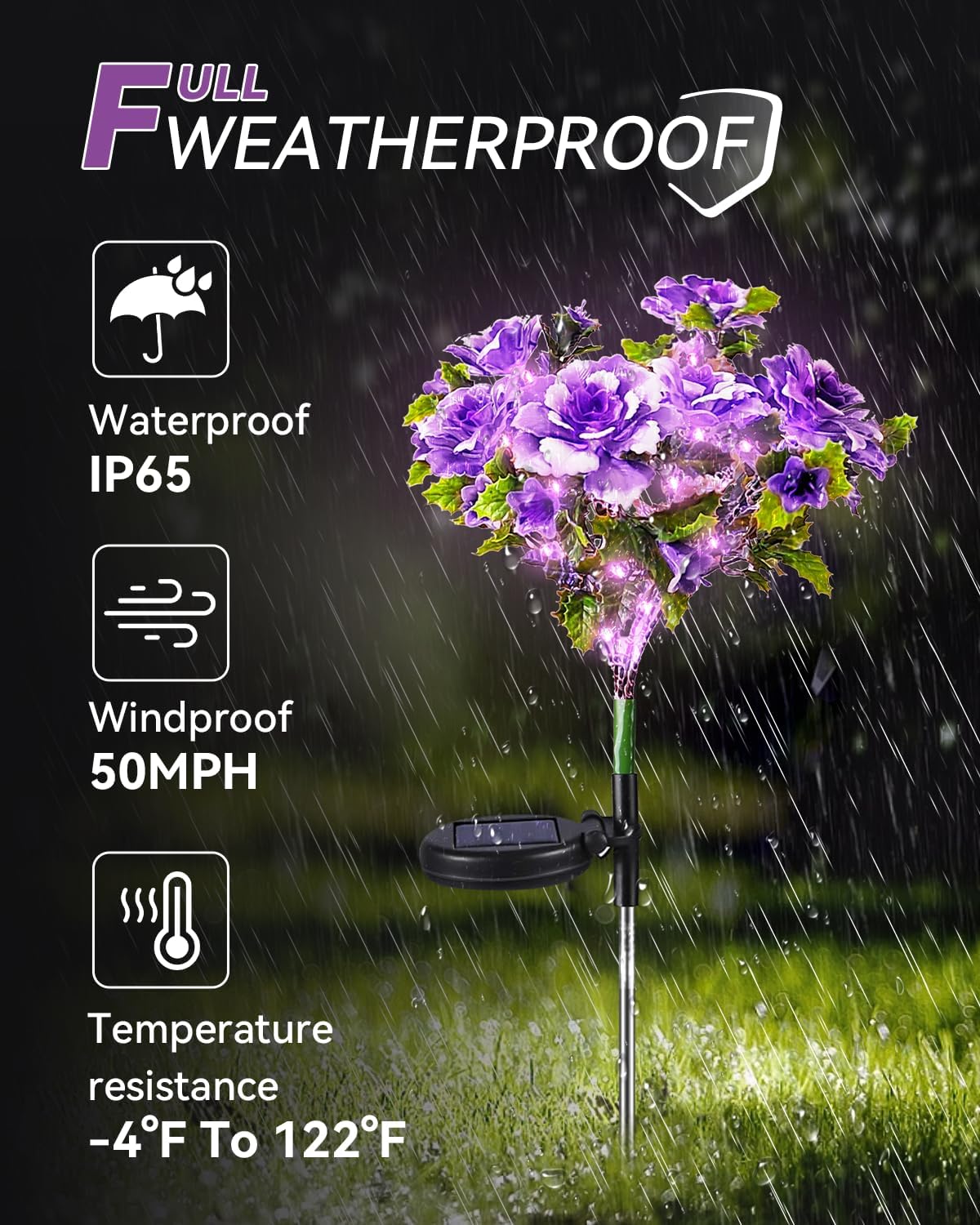 Neporal Solar Garden Lights Outdoor Waterproof IP65, Dusk to Dawn Purple Carnation