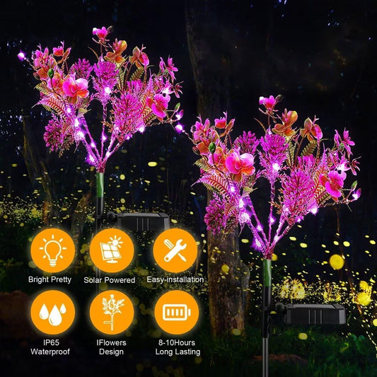 Neporal Garden Solar Lights Outdoor Waterproof IP65, 2PK Phalaenopsis Solar Flowers Solar Garden Lights Outdoor Waterproof for Garden Decor,Outdoor Decor, Solar Flower Lights Gardening Gifts for Women