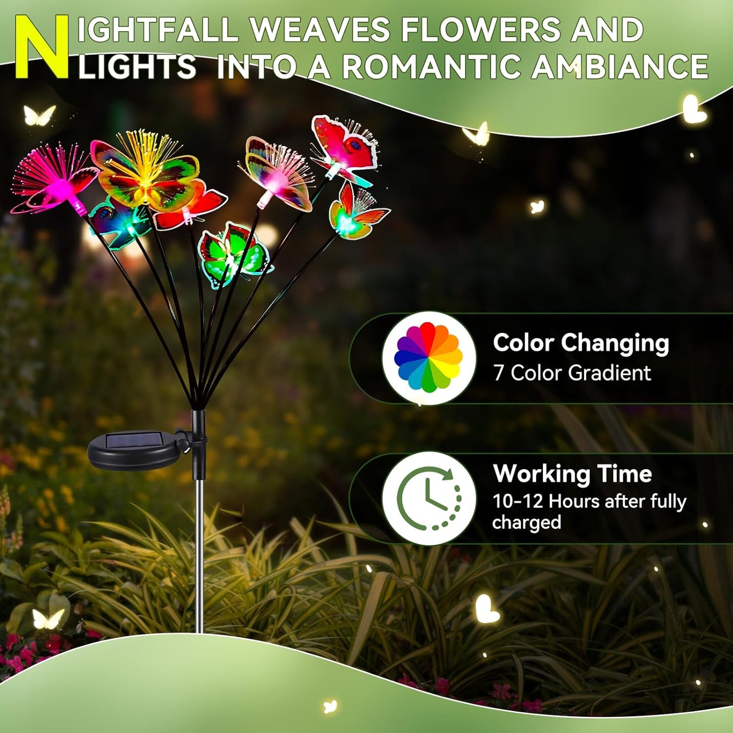 Neporal Solar Lights Outdoor Garden 2PK, Swaying Butterfly Lights + 7-Color Changing