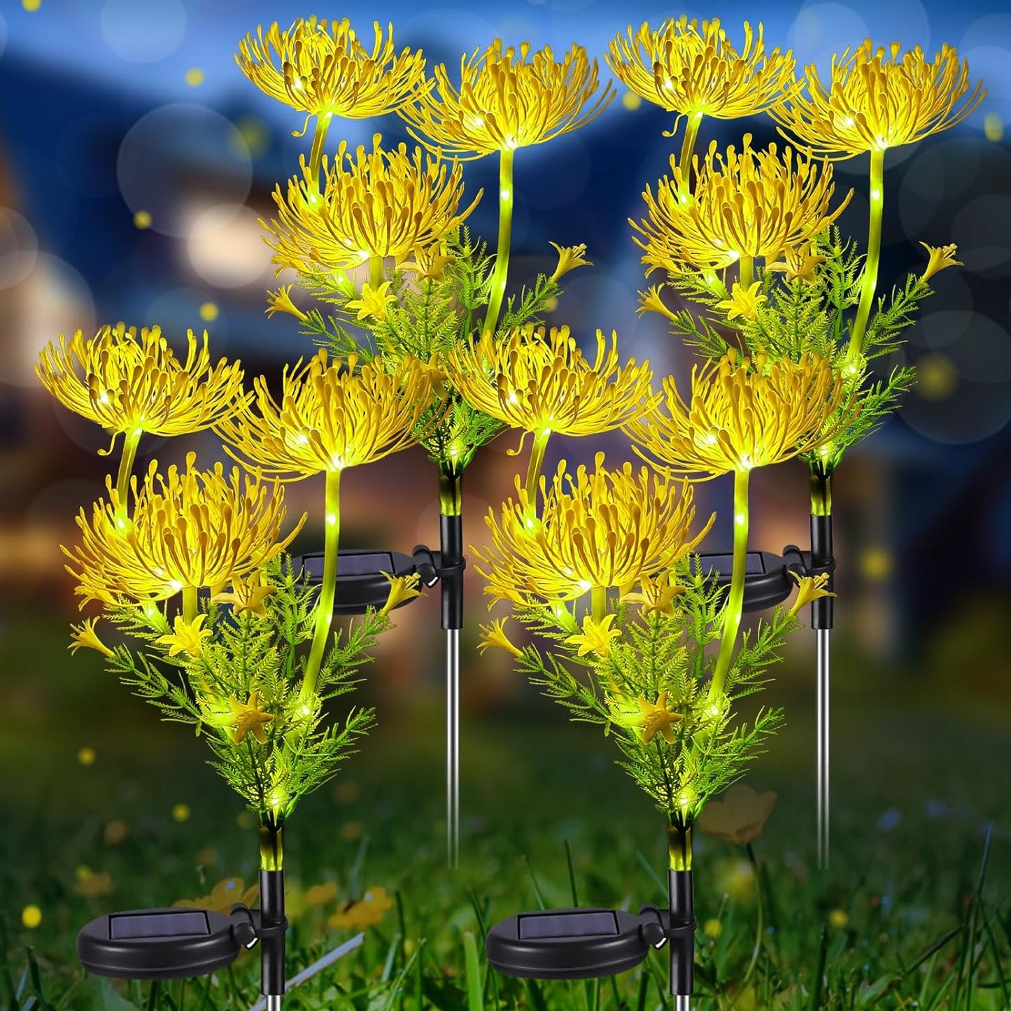 Neporal Solar Garden Lights Outdoor Decorative, 2 Pack Yellow Solar Flower Lights with Glowing Flowers & Stems