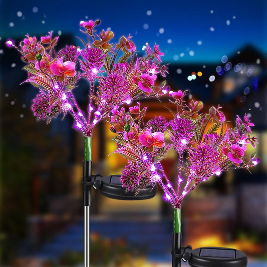 Neporal Garden Solar Lights Outdoor Waterproof IP65, 2PK Phalaenopsis Solar Flowers Solar Garden Lights Outdoor Waterproof for Garden Decor,Outdoor Decor, Solar Flower Lights Gardening Gifts for Women