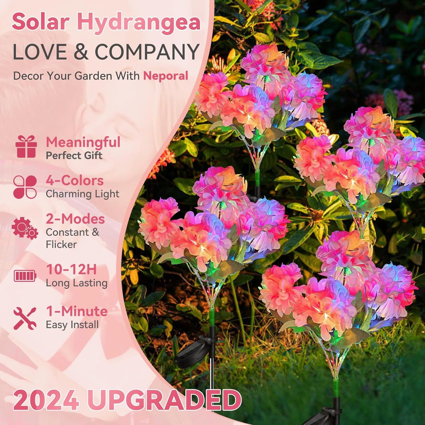 Neporal Solar Flowers Outdoor Waterproof IP65 5-Head Hydrangea