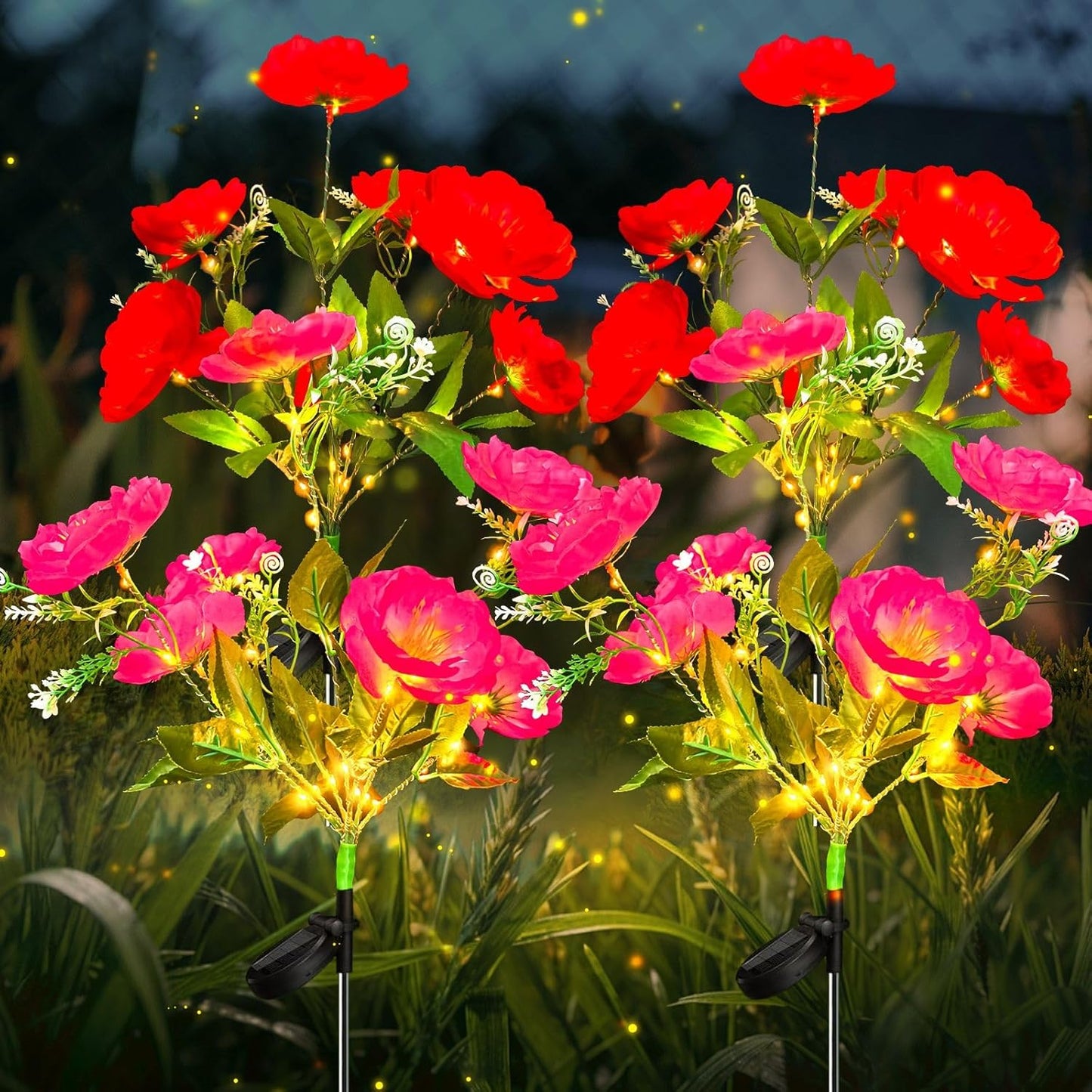 Neporal Solar Flowers Outdoor Waterproof, 4PK 7-Stem Yellow Camellia with 2 Lighting Modes & Romantic Warm Light, Solar Lights Outdoor Decorative for Garden, Yard, Pathway, Gardening Gifts for Women