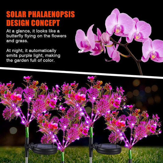 Neporal Solar Garden Lights Outdoor Waterproof IP65, Phalaenopsis Solar Flowers Outdoor Waterproof for Garden Decor,Outdoor Decor, 4PK Garden Solar Lights Outdoor Waterproof Gardening Gifts for Women