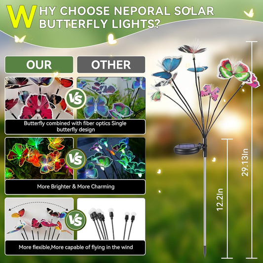 Neporal Solar Garden Lights 4PK - 2024 Newest Swaying Butterfly Lights + 7-Color Changing