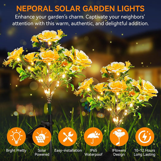 Neporal Solar Garden Lights Outdoor Dusk to Dawn, Carnation Solar Flowers Outdoor Waterproof IP65