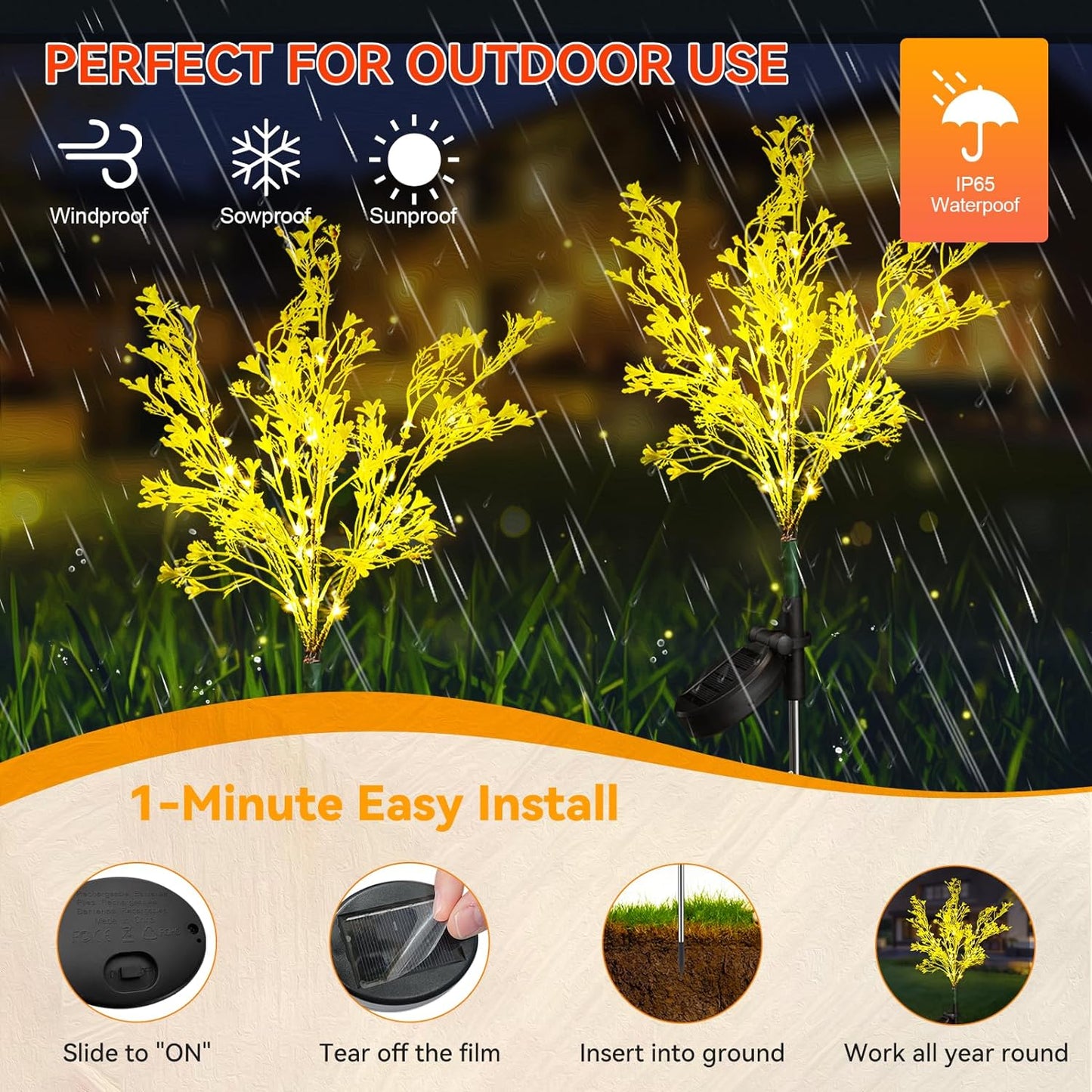 Neporal Garden Solar Lights Outdoor Waterproof IP65 4 Pack, Dusk to Dawn Golden Solar Flowers