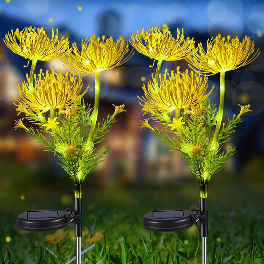 Neporal Solar Garden Lights Outdoor Decorative, 2 Pack Yellow Solar Flower Lights with Glowing Flowers & Stems