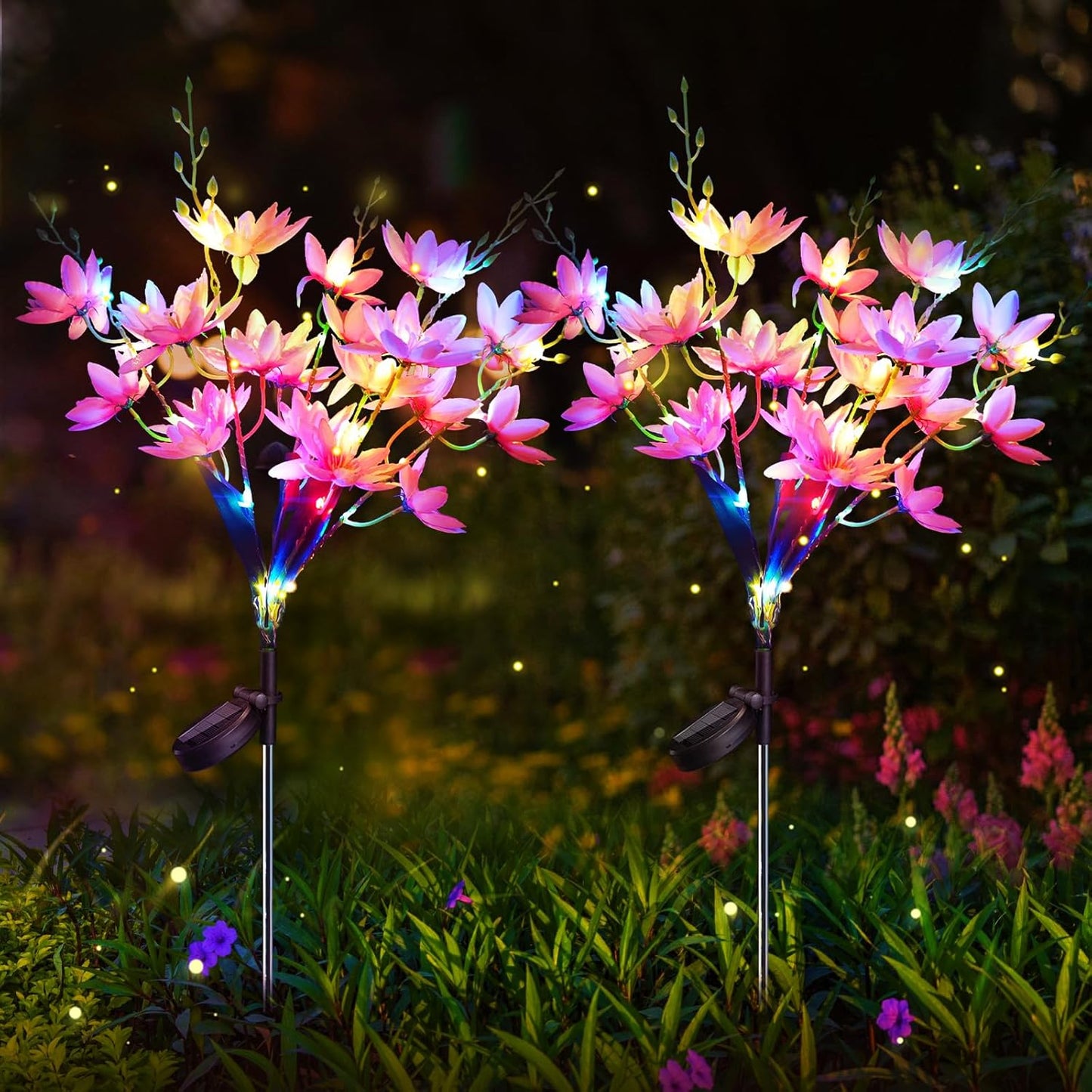 Neporal Solar Flowers Outdoor Waterproof IP65, 5-Head Snow Lotus with 20+ Flowers