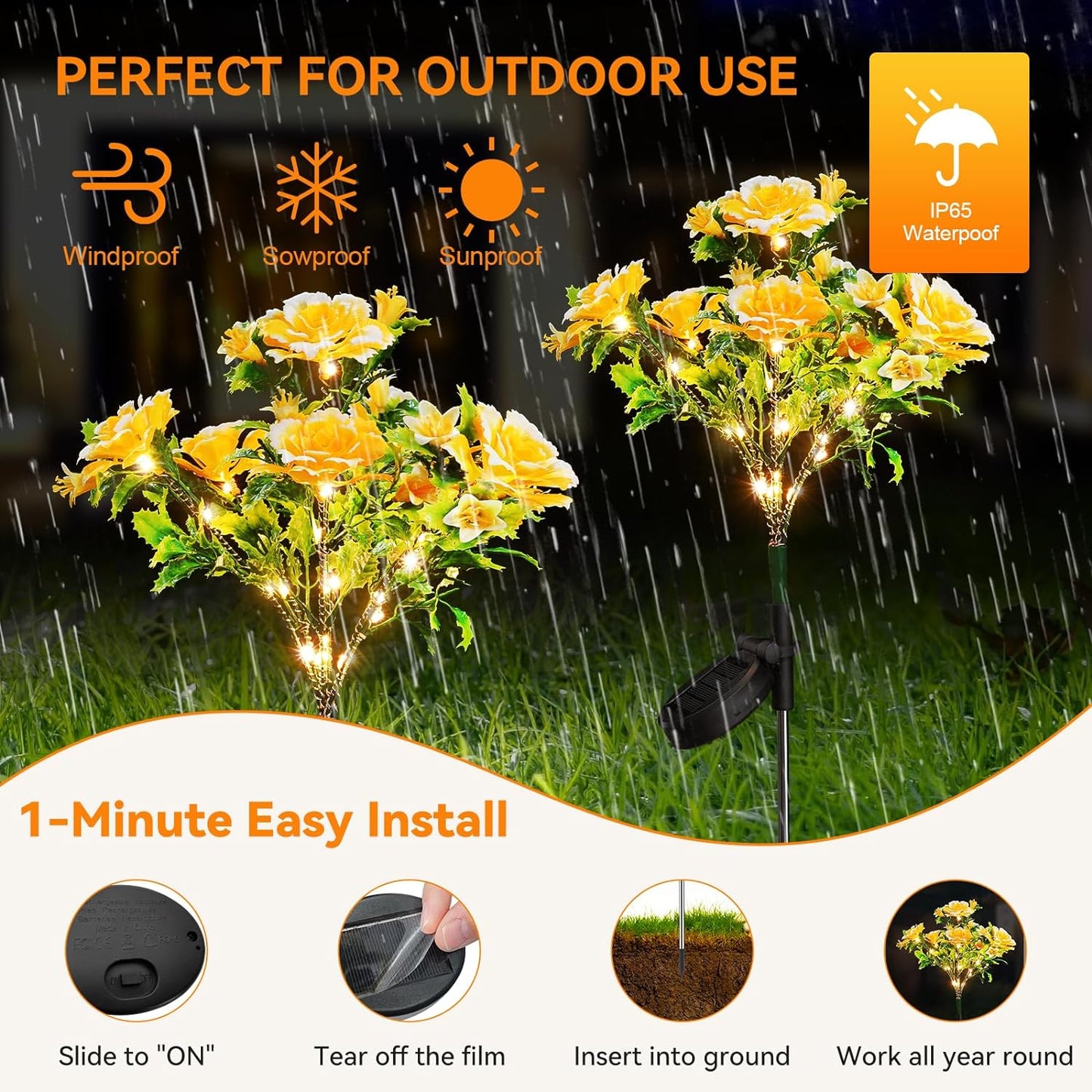 Neporal Solar Garden Lights Outdoor Dusk to Dawn, Carnation Solar Flowers Outdoor Waterproof IP65