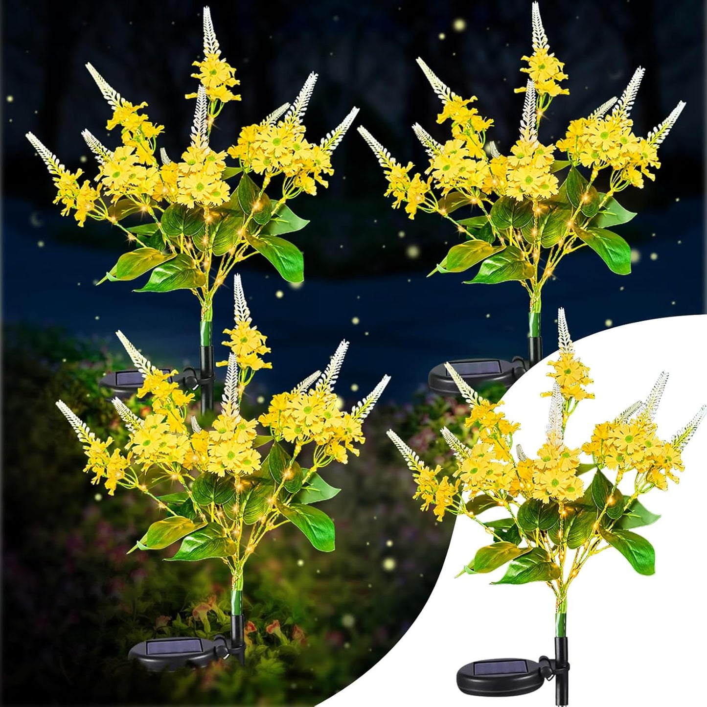 Neporal Solar Flowers Outdoor Waterproof Yellow, Decorative Garden Lights Solar Powered Dusk to Dawn, 8-Stem, 2 Lighting Modes Plants Lights for Yard, Backyard, Porch (Yellow)