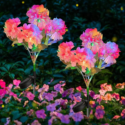 Neporal Solar Flowers Outdoor Waterproof IP65, 2PK 5-Head Hydrangea with 4-Color Light