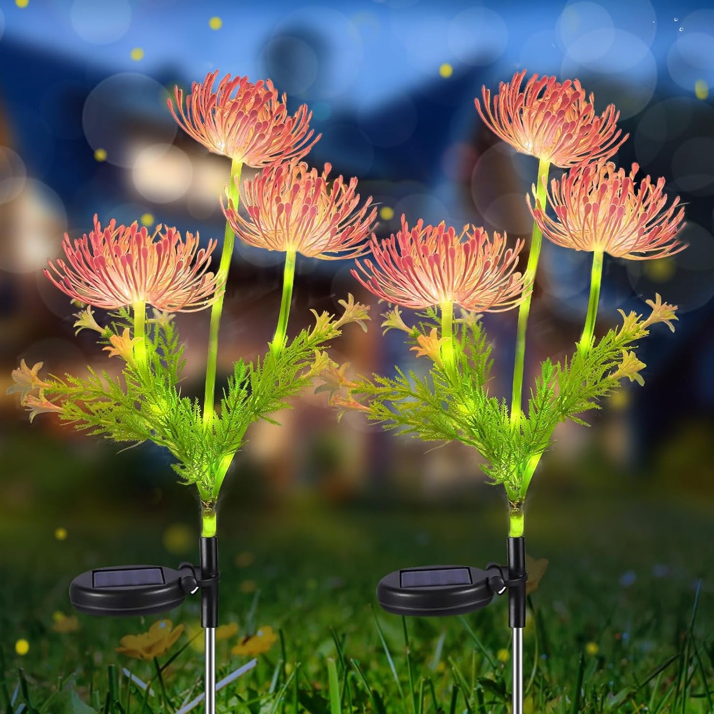 Neporal Solar Flowers Outdoor Waterproof, 4 Pack 12 Heads Pink Garden Solar Lights