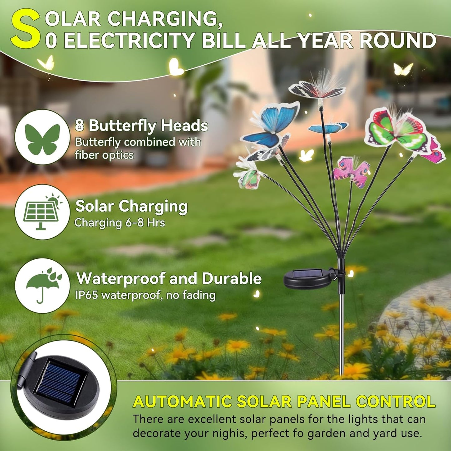 Neporal Solar Lights Outdoor Garden 2PK, Swaying Butterfly Lights + 7-Color Changing