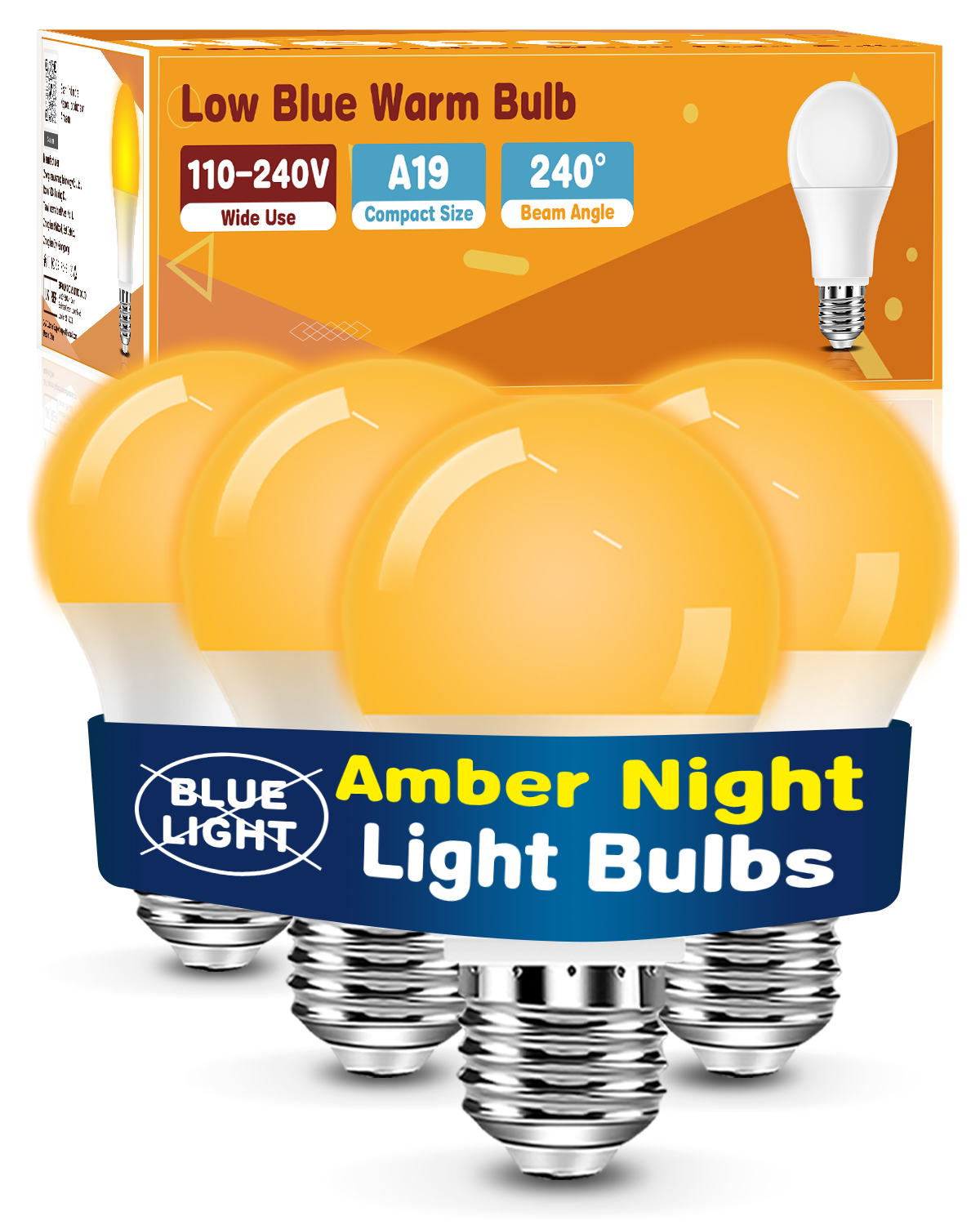 Neporal Warm Light Bulbs 2200K Amber Light Bulbs, 9W 60W Equivalent No Blue Bulbs for Sleep, Soft Yellow A19 E26 Bulb, Flicker-Free Bedroom Nursery Bedside & Living Room Night Light, [4] Pack