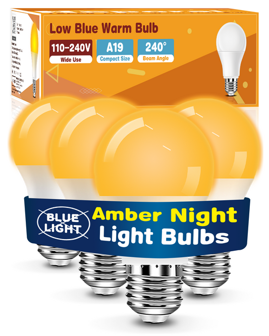 Neporal Warm Light Bulbs 2200K Amber Light Bulbs, 9W 60W Equivalent No Blue Bulbs for Sleep, Soft Yellow A19 E26 Bulb, Flicker-Free Bedroom Nursery Bedside & Living Room Night Light, [4] Pack