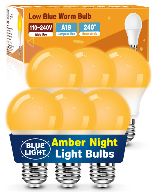 Neporal Warm Light Bulbs 2200K Amber Light Bulbs, 9W 60W Equivalent No Blue Bulbs for Sleep, Soft Yellow A19 E26 Bulb, Flicker-Free Bedroom Nursery Bedside & Living Room Night Light, [6] Pack
