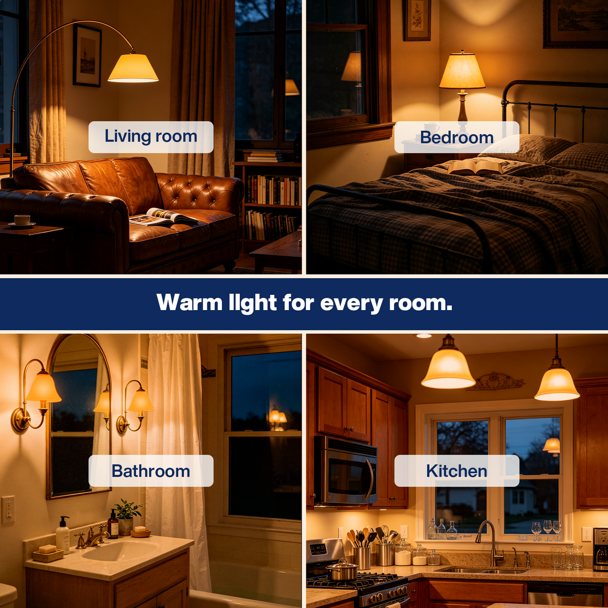 Neporal Warm Light Bulbs 2200K Amber Light Bulbs, 9W 60W Equivalent No Blue Bulbs for Sleep, Soft Yellow A19 E26 Bulb, Flicker-Free Bedroom Nursery Bedside & Living Room Night Light, [4] Pack