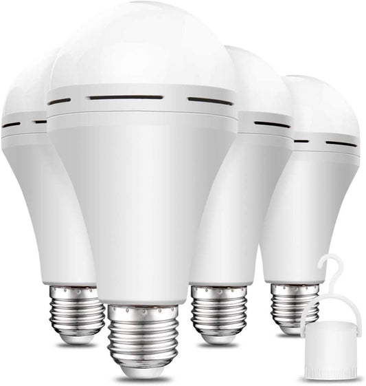 Neporal 4 Pack Rechargeable Emergency LED Bulb, 1200mAh, 15W, 80W Equivalent, E27, with Hook