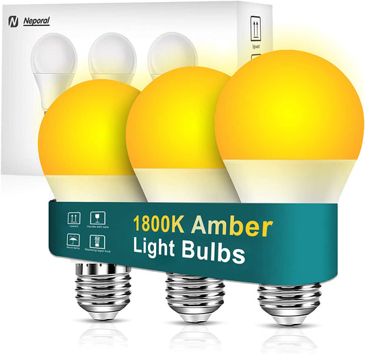 Neporal Amber Light Bulbs 9W, Soft Warm Sleep Light Bulbs 60W Equivalent, Blue Light Blocking Amber Night Light Bulbs 1800K, Bedtime Light Bulb for Healthy Sleep.