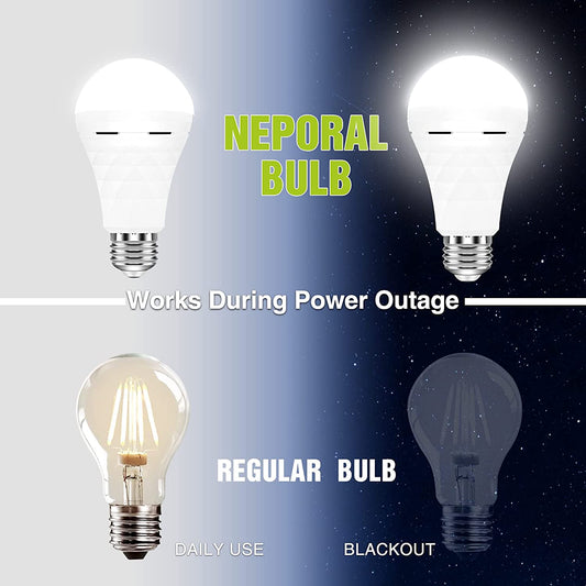 Neporal 【Dedicated to 220V】A19 Emergency Rechargeable Light Bulbs, 60 Watt Equivalent, 5000K Daylight, 1200mAh Battery Backup