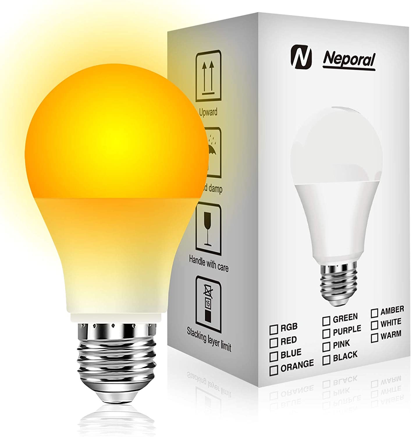 Neporal 9W Night Light Bulbs, Blue Light Blocking Sleep Light Bulbs 1800K, Gentle On Eyes for Sleep and Reading, Soft Warm Light, A19 60W Equivalent, Amber Light Bulbs, 1 Pack