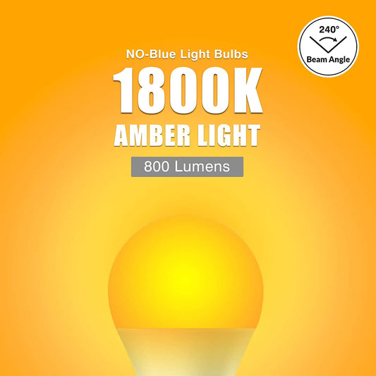 Amber Light Bulbs 4PK, 9W 60 Watt Equivalent, Blue Blocking Light Bulbs 1800K, Soft Warm Sleep Light Bulbs A19, Amber Night Light Bulb E26 for Bedroom and Baby Nursery Light