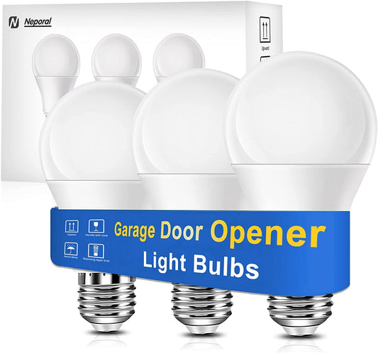 Neporal Garage Door Opener LED Light Bulb Universal A19 9W 60W Equivalent 6000K Cool White Ultra Bright E26 Base Compatible with Most Garage Door Openers Minimize Interference, Pack of 3