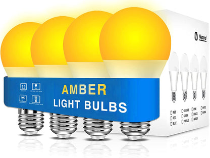 Amber Light Bulbs 4PK, 9W 60 Watt Equivalent, Blue Blocking Light Bulbs 1800K, Soft Warm Sleep Light Bulbs A19, Amber Night Light Bulb E26 for Bedroom and Baby Nursery Light