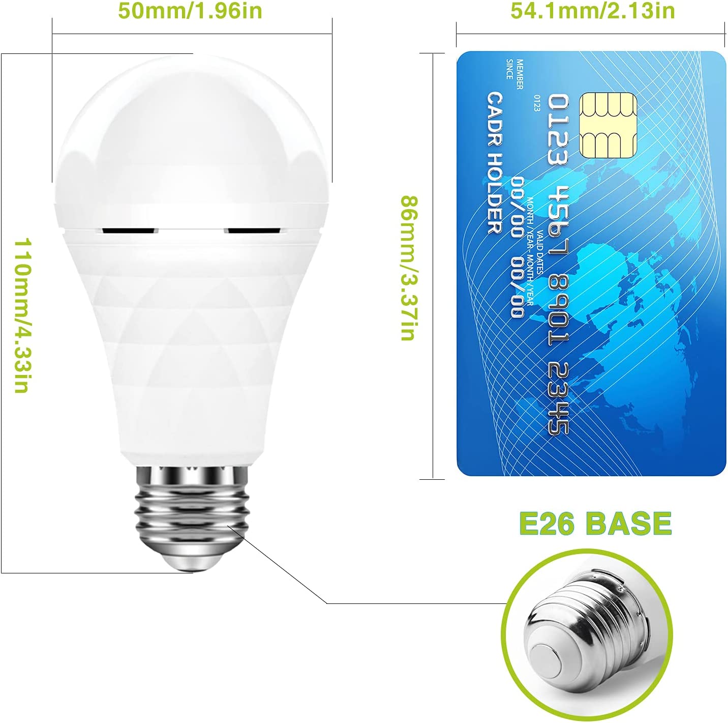 Neporal 【Dedicated to 220V】A19 Emergency Rechargeable Light Bulbs, 60 Watt Equivalent, 5000K Daylight, 1200mAh Battery Backup