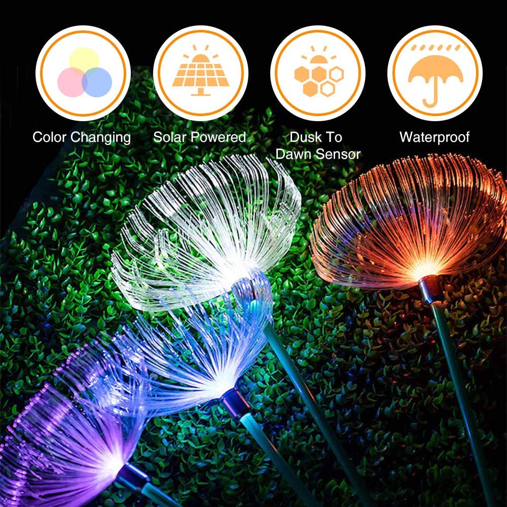 Neporal Solar Garden Lights Outdoor 4 Pack, 7 Color Changing Solar Flowers Garden Lights, Waterproof Outdoor Decorative Solar Jellyfish Light for Yard Patio Garden Pathway Holiday Decorations