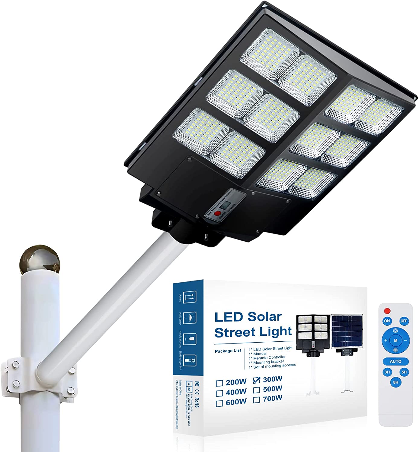 400W Solar Street Lights Outdoor, 6000K 40000LM Dimmable Solar