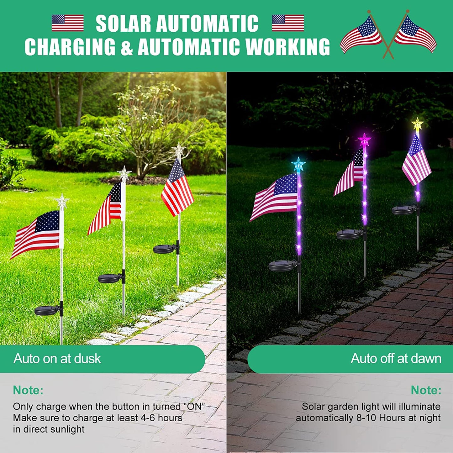 Neporal 4PK Solar American Flag Lights Outdoor,July 4th Decorations for Outside,Waterproof Outdoor Patriotic Decorations,Solar Stake Lights for Garden, Patio, Yard, Solar Powered Waterproof IP65