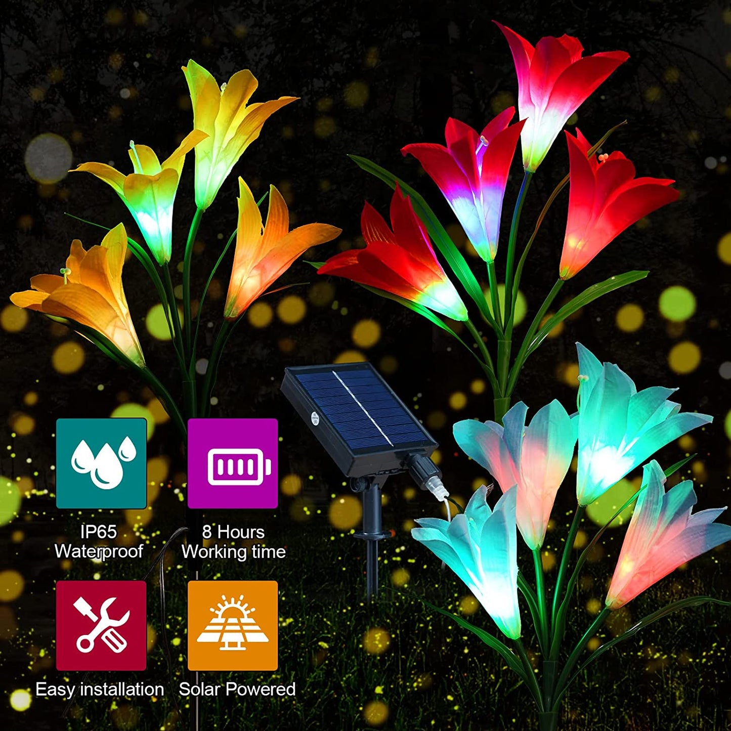 Solar Lights Outdoor Garden Decorative,Neporal Solar Garden Lights with 7-Color Changing Lily Flowers,Solar Flowers Lights Outdoor Garden Waterproof,Garden Solar Lights Decorative for Yard,Patio,Home