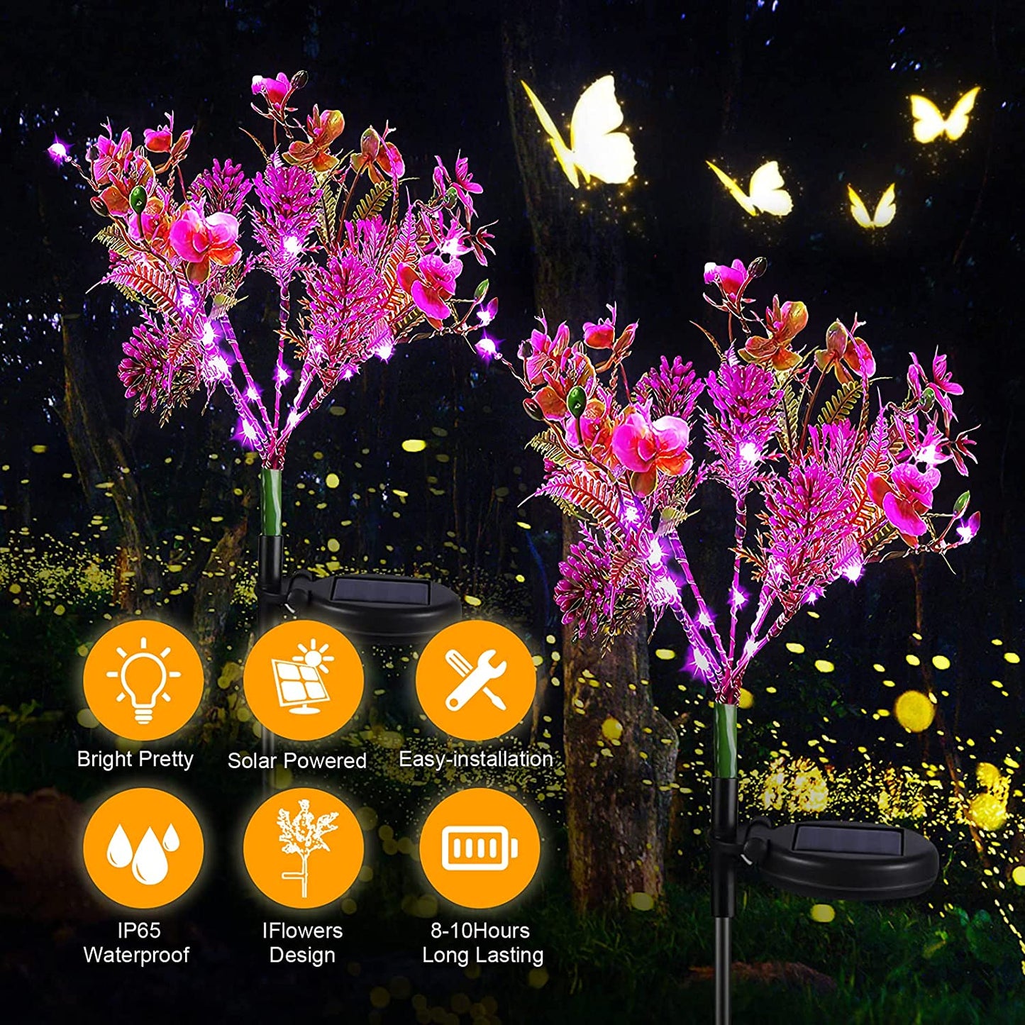 Solar Lights Outdoor Garden Decorative, 2 Pack Solar Powered Phalaenopsis Flowers Lights Design, Upgraded Garden Solar Lights Waterproof IP65, Solar Garden Decorations for Garden, Yard Decor