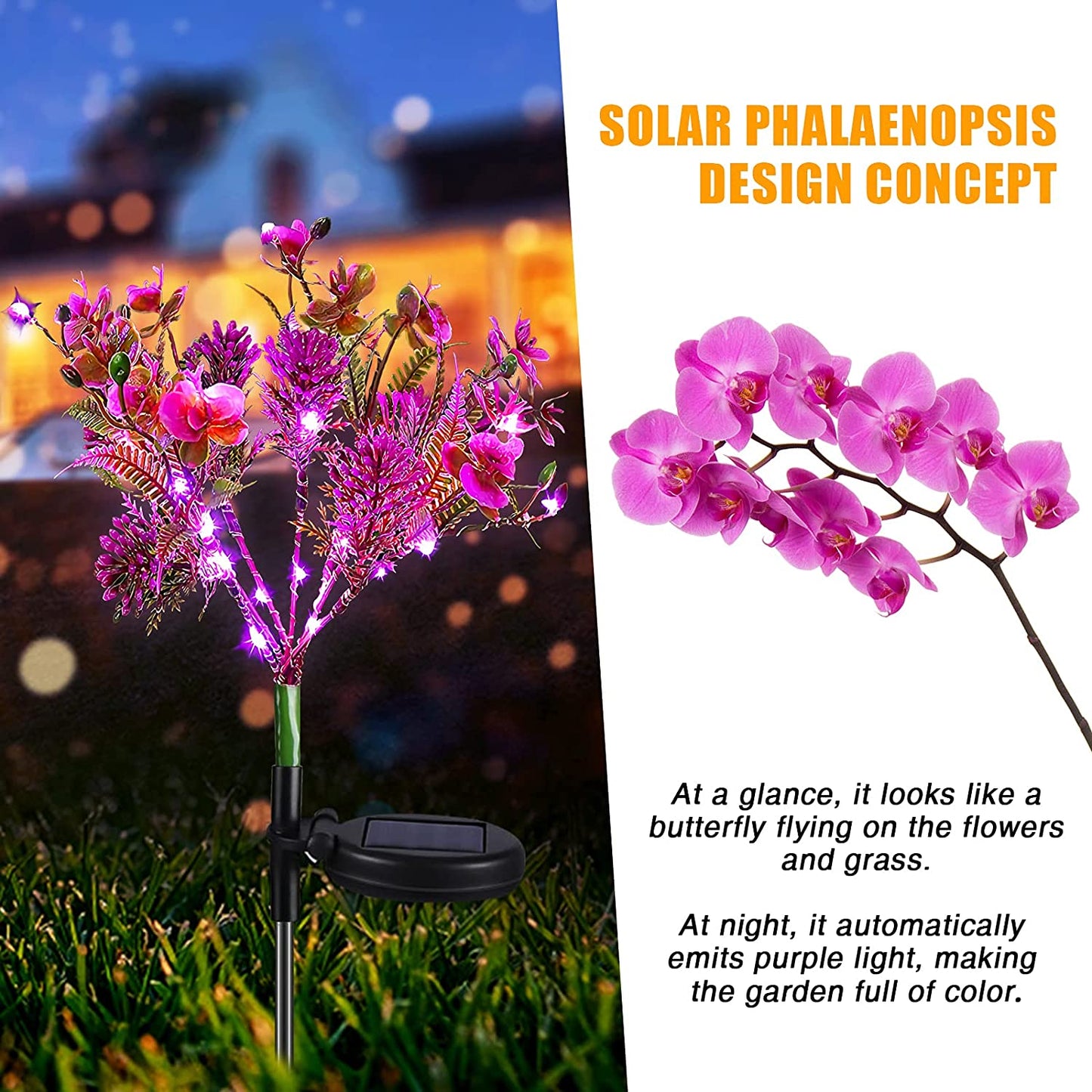 Solar Lights Outdoor Garden Decorative, 2 Pack Solar Powered Phalaenopsis Flowers Lights Design, Upgraded Garden Solar Lights Waterproof IP65, Solar Garden Decorations for Garden, Yard Decor