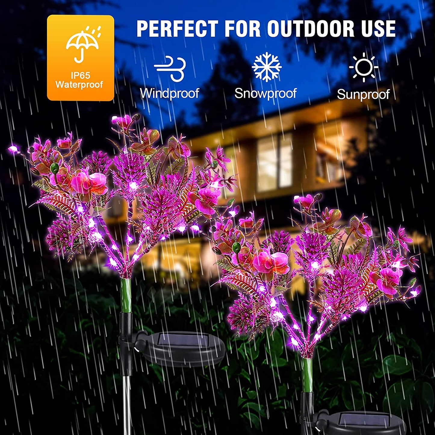 Solar Lights Outdoor Garden Decorative, 2 Pack Solar Powered Phalaenopsis Flowers Lights Design, Upgraded Garden Solar Lights Waterproof IP65, Solar Garden Decorations for Garden, Yard Decor