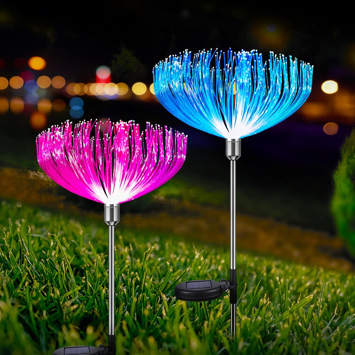 Neporal Solar Lights Outdoor Decorative 4 Pack, 7-Color Changing Solar Flowers, Solar Powered Flower Lights Dusk to Dawn, Solar Garden Stake Lights