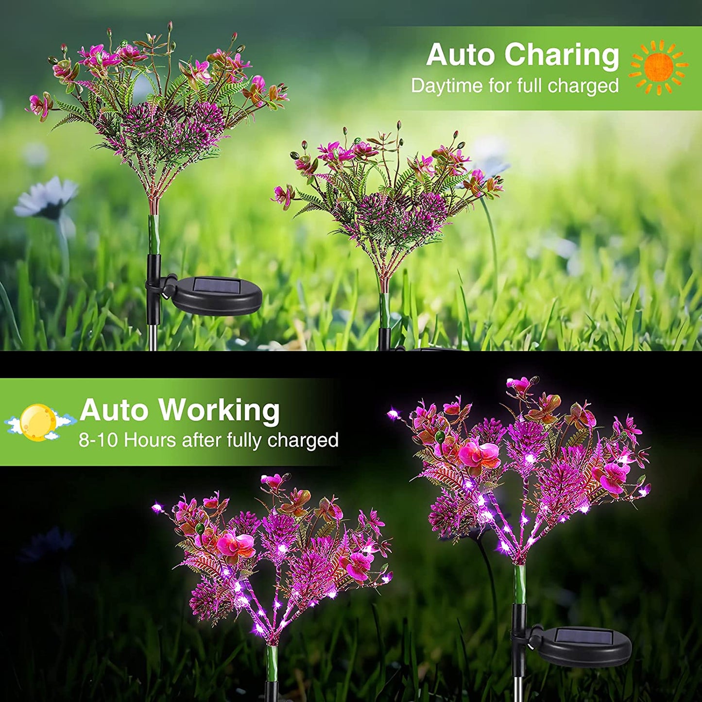 Solar Lights Outdoor Garden Decorative, 2 Pack Solar Powered Phalaenopsis Flowers Lights Design, Upgraded Garden Solar Lights Waterproof IP65, Solar Garden Decorations for Garden, Yard Decor